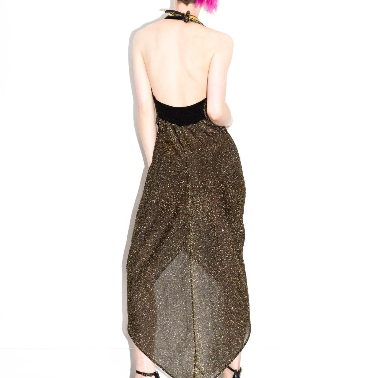 Vintage 70s Handmade Black and Gold Disco Party Dress