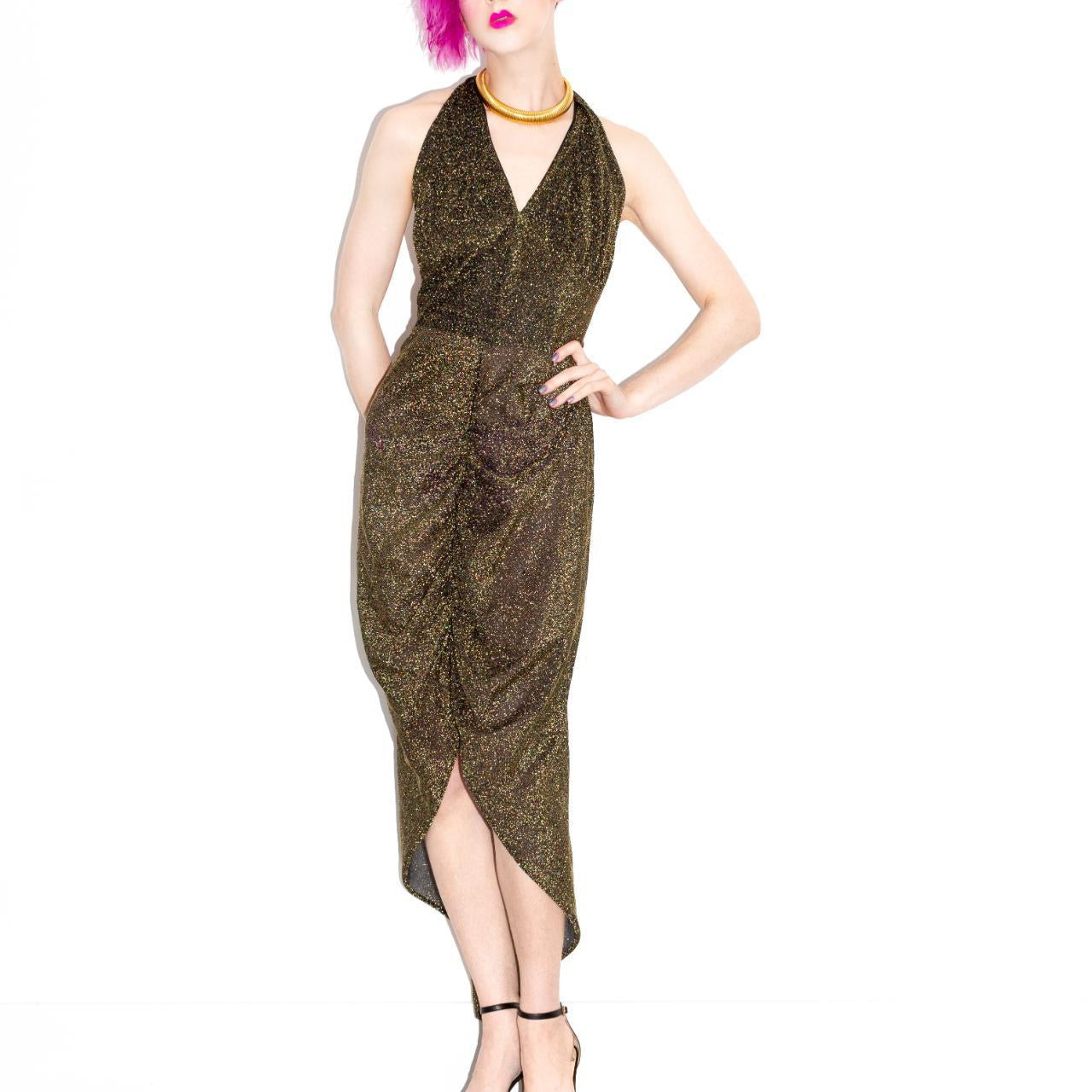 Vintage 70s Handmade Black and Gold Disco Party Dress