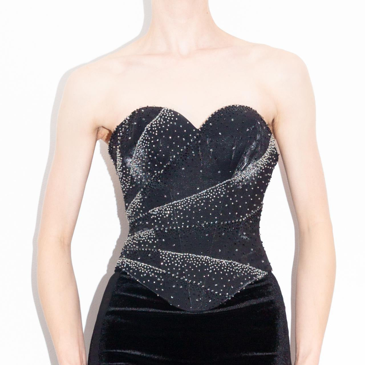 Y2K Silver Laserbeams Black Bustier