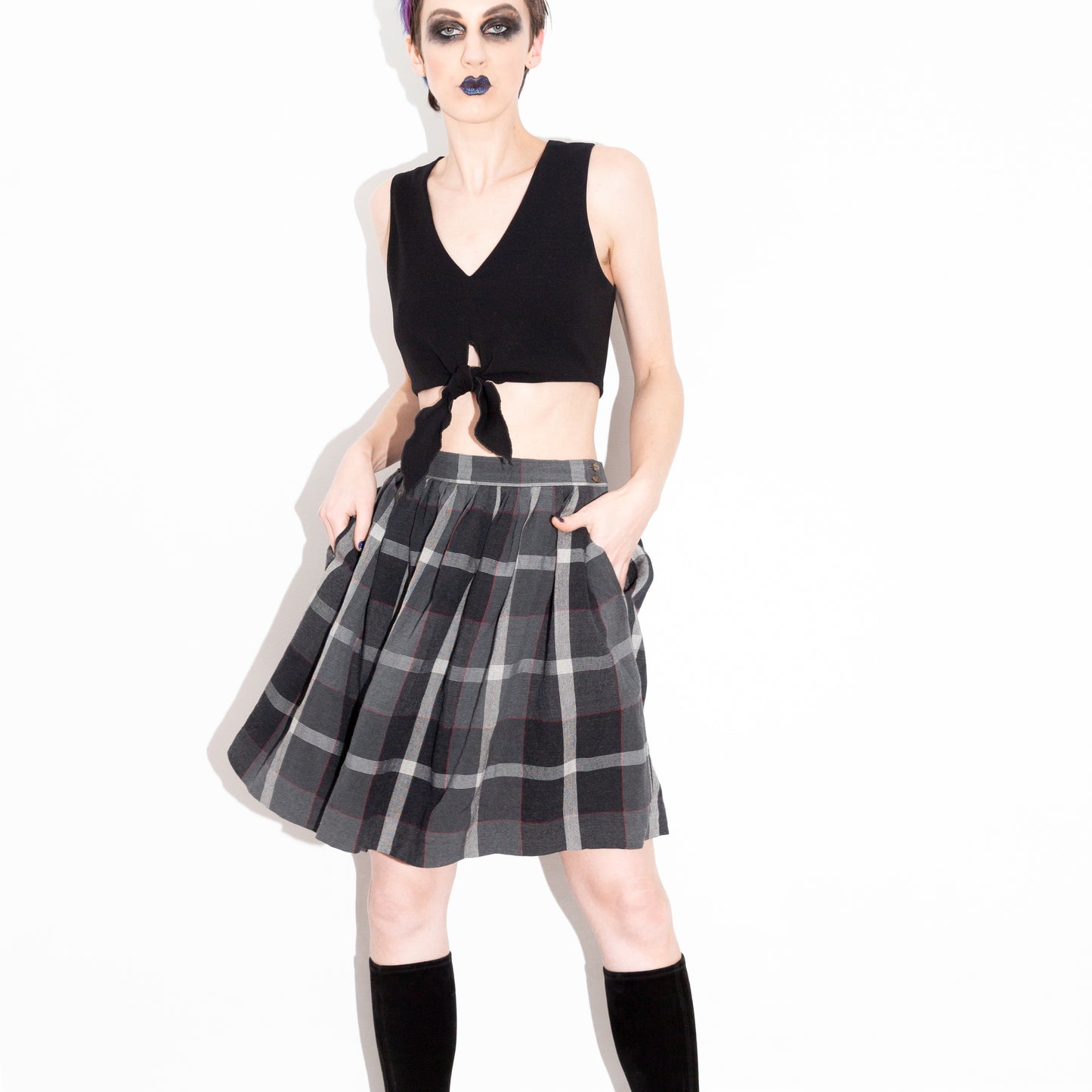 Vintage 90s Gray Plaid Schoolgirl Pleated Skirt