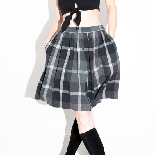 Vintage 90s Gray Plaid Schoolgirl Pleated Skirt