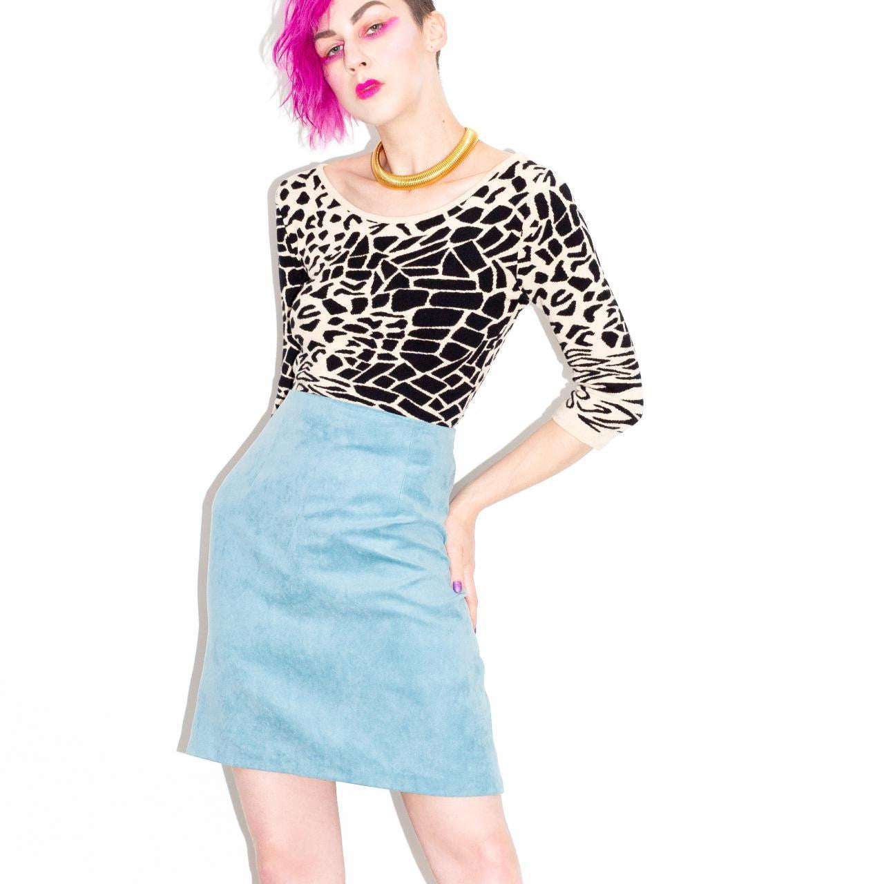 Vintage 90s Baby Blue Faux Suede Skirt
