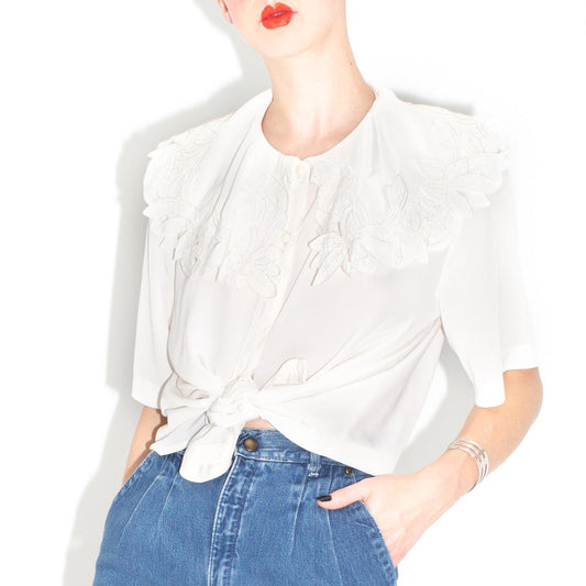 Vintage White Oversize Lace Collar Blouse