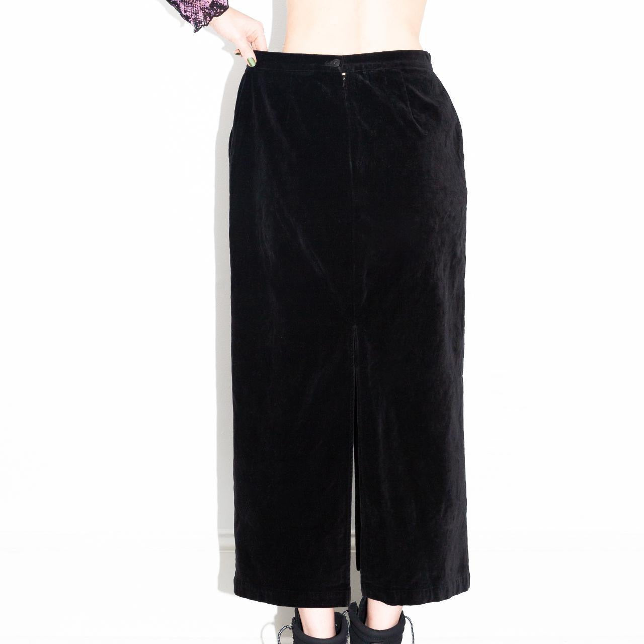 Vintage 90s Black Velvet Slit Skirt
