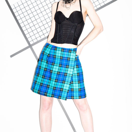 Vintage 90s Blue Plaid Skort