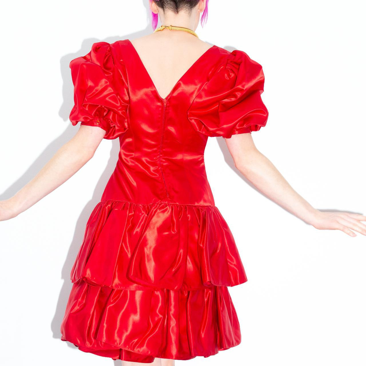 Vintage 90s Poison Candy Apple Red Tiered Ruffle Party Dress