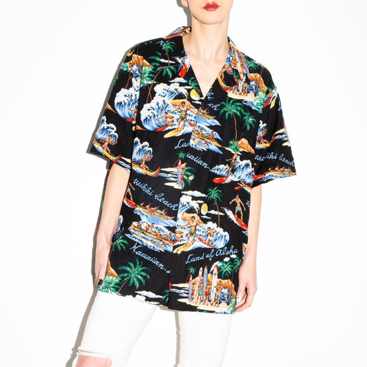 Vintage 80s Black Hawaiian Shirt