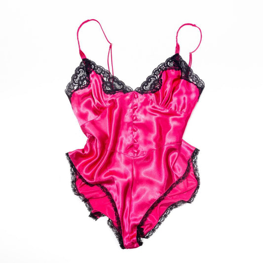 Vintage 90s Hot Pink Teddy with Black Lace