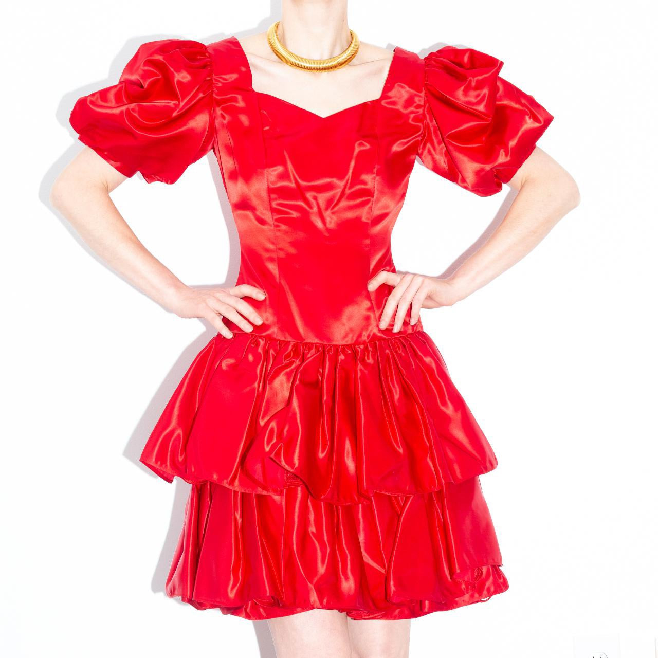 Vintage 90s Poison Candy Apple Red Tiered Ruffle Party Dress