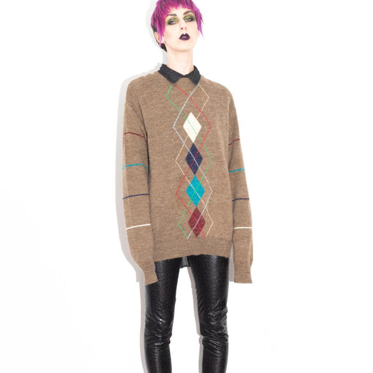 Vintage 80s Brown Argyle Sweater