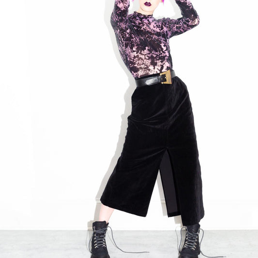 Vintage 90s Black Velvet Slit Skirt