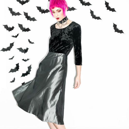 Vintage Futuristic Metallic Silver A-Line Skirt