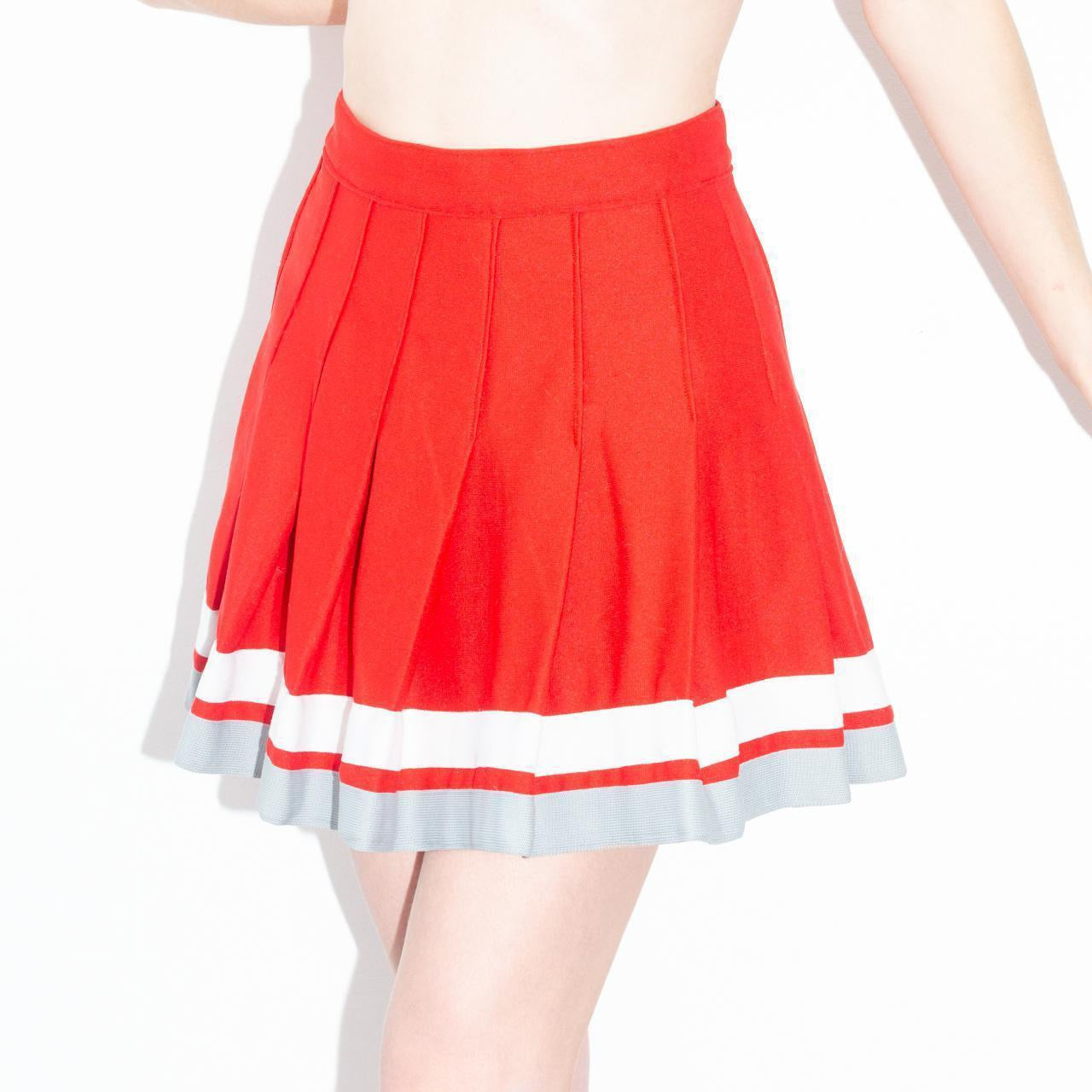 Y2K Red and Gray Pleated Cheerleader Uniform Skirt