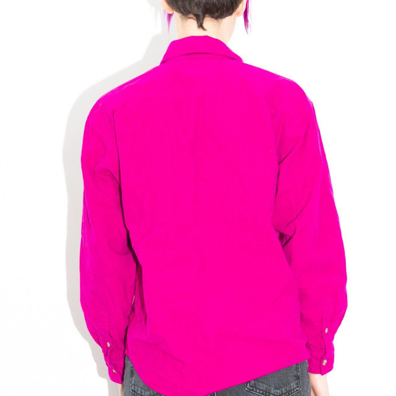 Vintage 80s Hot Pink Flannel Asymmetric Buttondown