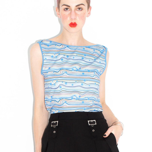 Y2K Blue Abstract Print Sleeveless Top