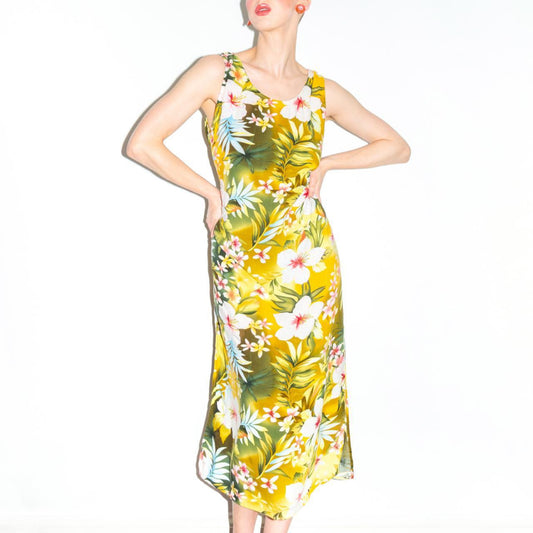 Vintage 90s Yellow Hawaiian Dress